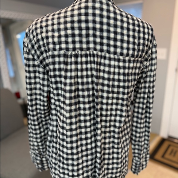 FAHERTY Olli Top - Moonlit Gingham S Black & Cream Checked Half Button Blouse - Picture 4 of 12